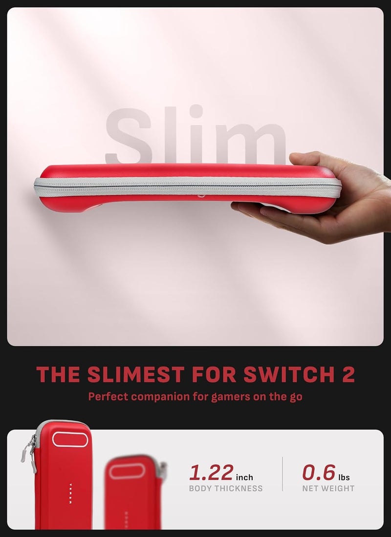 Mumba Slim Carrying Case for Nintendo Switch 2 2025, Hard Shell Protective Carry Bag with 12 Game Cart Slot, Light weight and Portable Travel Case with Dual Zipper and Wrist Strap (Red) - Image 3